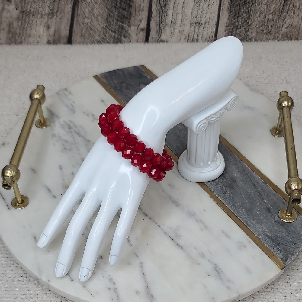 JC Penny's 2pk Multi Faceted Ruby Quartz Beaded Stretch Bracelets